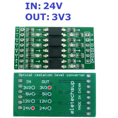 Jelleválasztás PLC szintű átalakítás PNP NPN-ről PNP jelszintű feszültség konverzióra 4 ch 24V-3.3V 5V 12V 24V