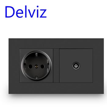 Delviz EU Standard TV Socket / Outlet, жак за кабел за домашна телевизия, 146mm*86mm бял панел, 2 банди стенен телевизор и 16A захранващ контакт