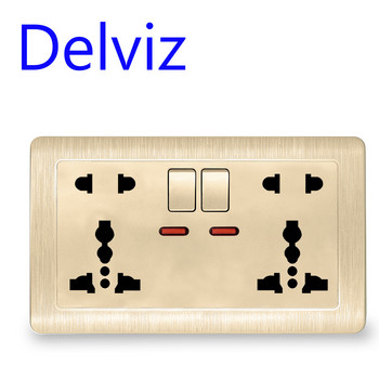 Delviz International universal ορθογώνια πρίζα τοίχου με δύο πρίζες 5 οπών Έλεγχος διακόπτη Με ελαφριά πρίζα 13Α Standard EU