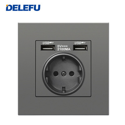 Német EU aljzat fali típusú dupla USB mobiltelefon tápcsatlakozó 2,1 A háztartási szoba aljzat AC 110 V 250 V 16 A 86 mm-es arany aljzat