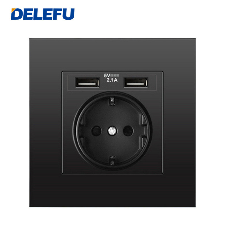 Német EU aljzat fali típusú dupla USB mobiltelefon tápcsatlakozó 2,1 A háztartási szoba aljzat AC 110 V 250 V 16 A 86 mm-es arany aljzat