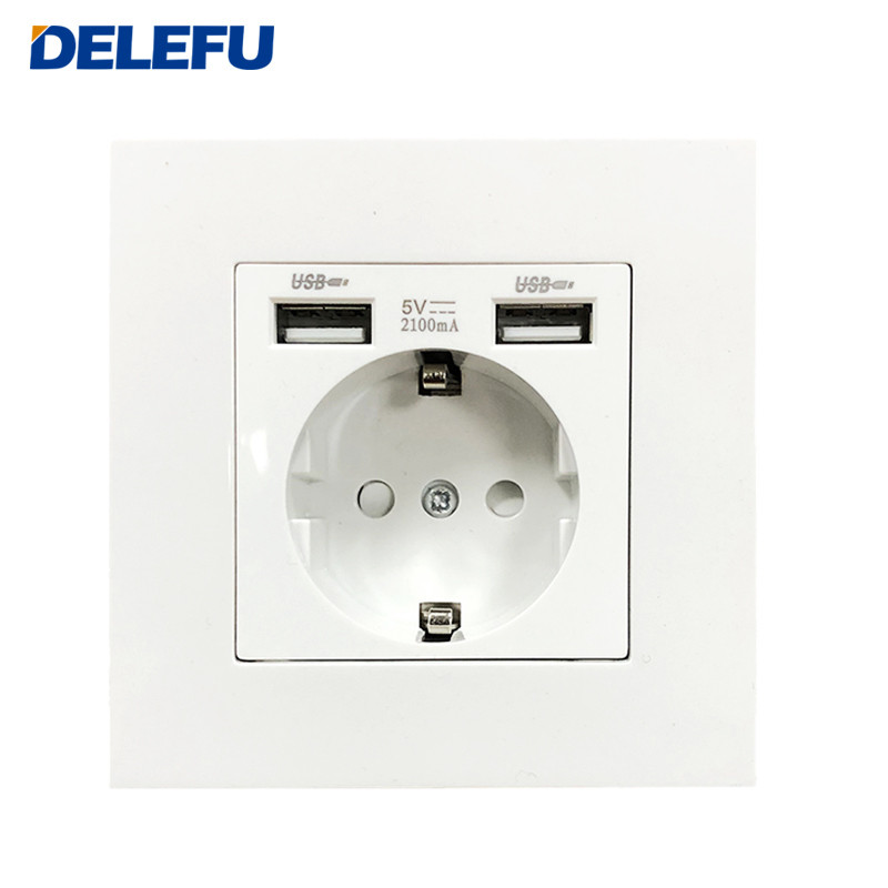 Német EU aljzat fali típusú dupla USB mobiltelefon tápcsatlakozó 2,1 A háztartási szoba aljzat AC 110 V 250 V 16 A 86 mm-es arany aljzat