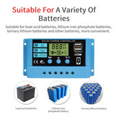 Controler de încărcare solar PWM 12V 14V 10A/20A/30A Controler solar Panou solar Regulator baterie Afișaj LCD Ieșire dublă USB 5V