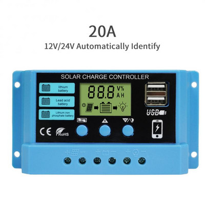 Controler de încărcare solar PWM 12V 14V 10A/20A/30A Controler solar Panou solar Regulator baterie Afișaj LCD Ieșire dublă USB 5V