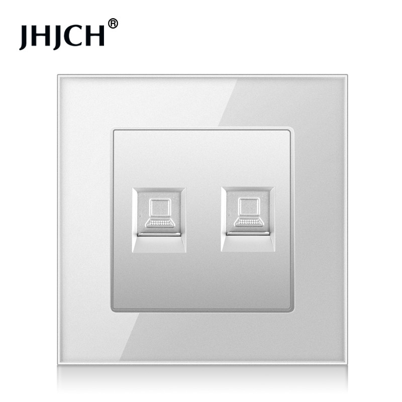 JHJCH-Cristal Panel de 1 entrada RJ45, Conector de Internet CAT6, TV, Tel, toma de pared