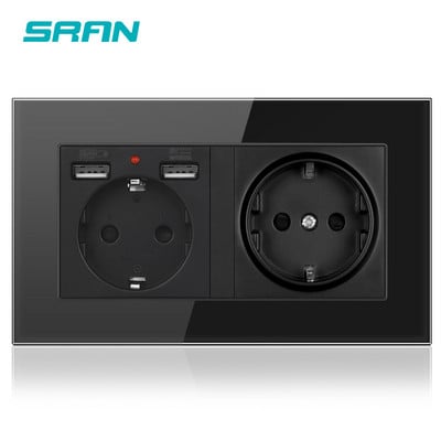 SRAN zidna 16A EU standardna višestruka utičnica s uzemljenom utičnicom s usb utičnicom 146*86 stakleni obiteljski hotel