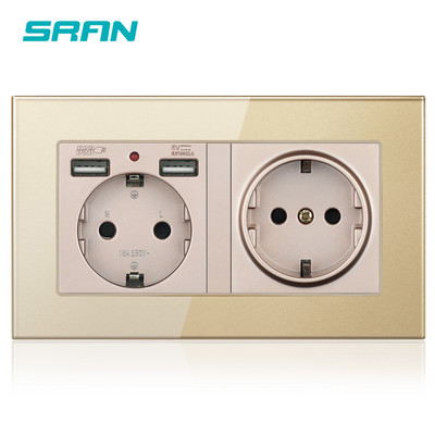 SRAN zidna 16A EU standardna višestruka utičnica s uzemljenom utičnicom s usb utičnicom 146*86 stakleni obiteljski hotel