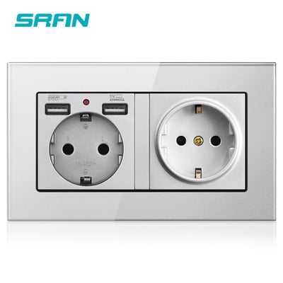 SRAN zidna 16A EU standardna višestruka utičnica s uzemljenom utičnicom s usb utičnicom 146*86 stakleni obiteljski hotel