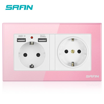 SRAN zidna 16A EU standardna višestruka utičnica s uzemljenom utičnicom s usb utičnicom 146*86 stakleni obiteljski hotel