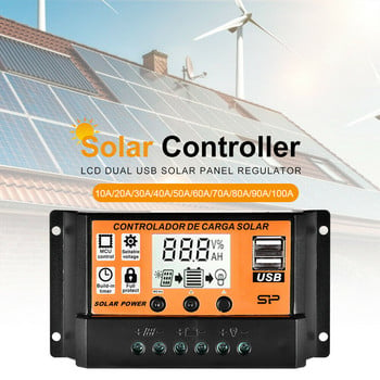 MPPT PWM Solar Charge Controller 10A 20A 30A 40A 50A 60A 100A 12V 24V Solar Panel Battery Regulator Οθόνη LCD διπλής θύρας USB