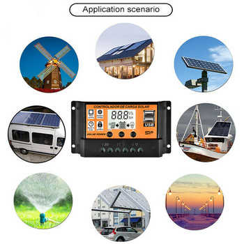 MPPT PWM Solar Charge Controller 10A 20A 30A 40A 50A 60A 100A 12V 24V Solar Panel Battery Regulator Οθόνη LCD διπλής θύρας USB