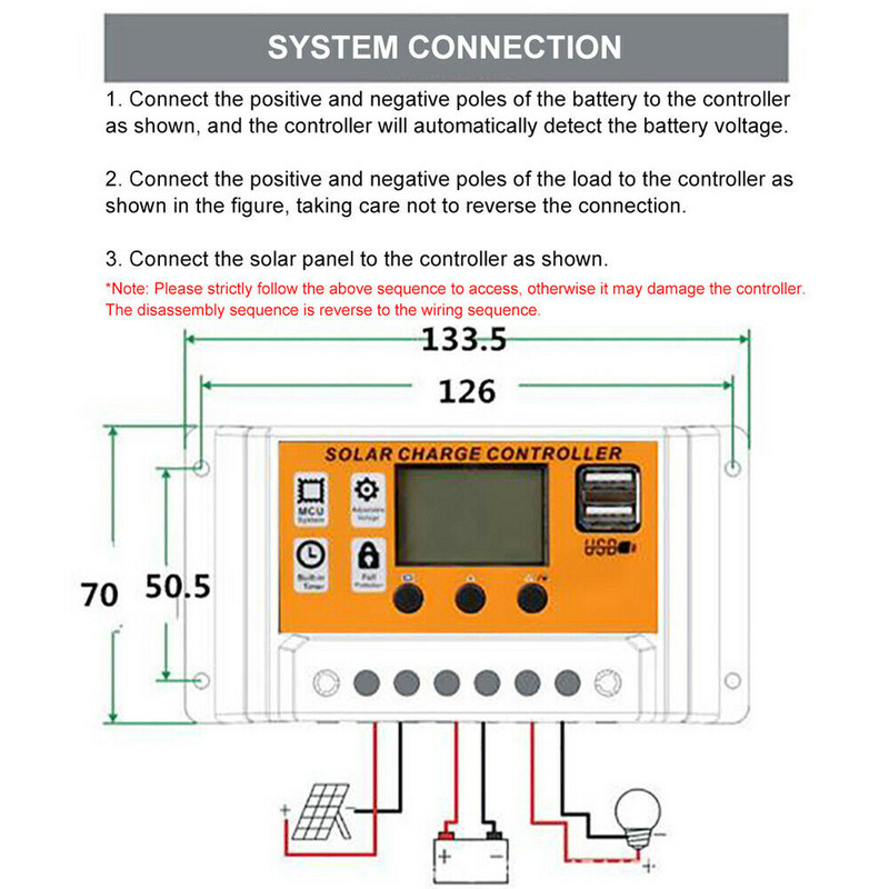 MPPT PWM napelemes töltésvezérlő 10A 20A 30A 40A 50A 60A 100A 12V 24V napelemes akkumulátor szabályozó Dupla USB portos LCD kijelző