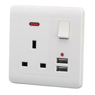 Priză din plastic Indicator LED Încărcare rapidă Port încărcător USB standard Regatul Unit Priză dublă de perete Priză Prize electrice