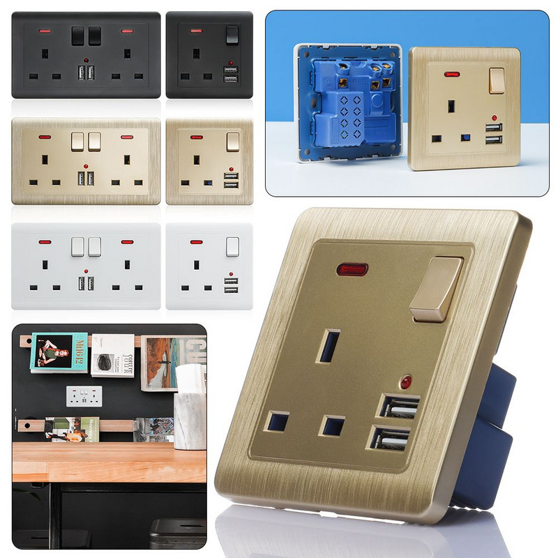 Priză din plastic Indicator LED Încărcare rapidă Port încărcător USB standard Regatul Unit Priză dublă de perete Priză Prize electrice