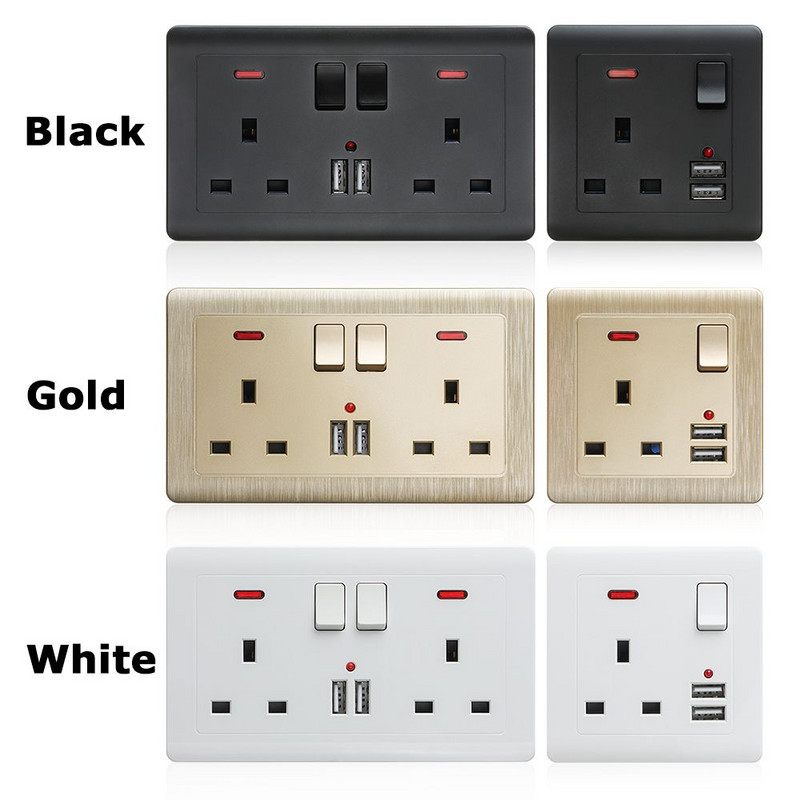 Priză din plastic Indicator LED Încărcare rapidă Port încărcător USB standard Regatul Unit Priză dublă de perete Priză Prize electrice