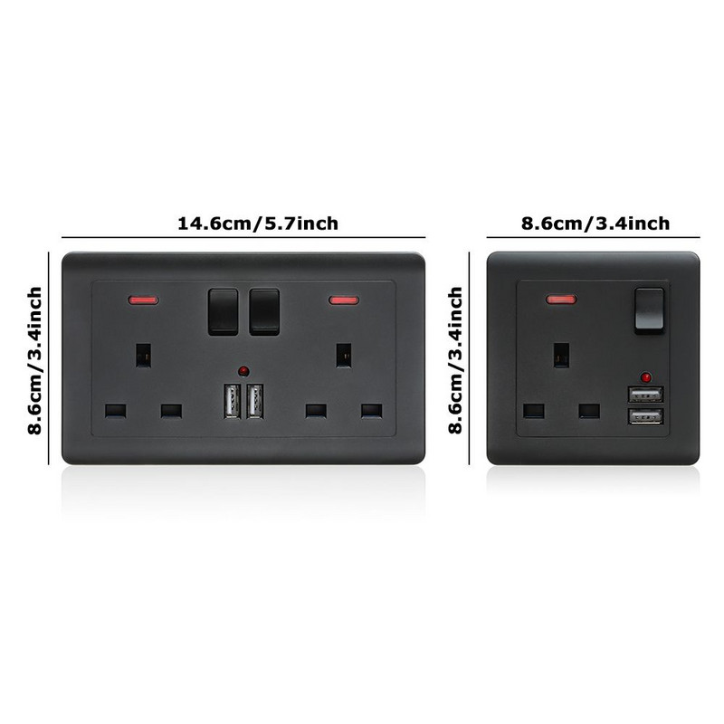 Priză din plastic Indicator LED Încărcare rapidă Port încărcător USB standard Regatul Unit Priză dublă de perete Priză Prize electrice