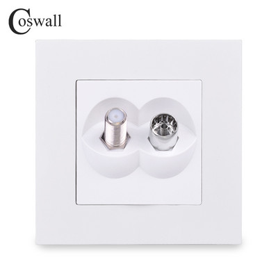 COSWALL Πρίζα τοίχου πάνελ υπολογιστή απλού στυλ Θηλυκή υποδοχή τηλεόρασης με δορυφορική έξοδο E20 Σειρά Λευκό Μαύρο Γκρι Χρυσό 4 Χρώματα