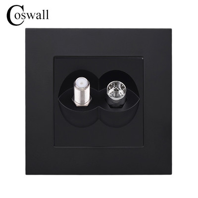 COSWALL Πρίζα τοίχου πάνελ υπολογιστή απλού στυλ Θηλυκή υποδοχή τηλεόρασης με δορυφορική έξοδο E20 Σειρά Λευκό Μαύρο Γκρι Χρυσό 4 Χρώματα