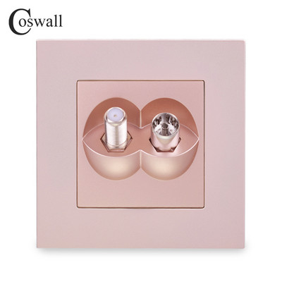 COSWALL Πρίζα τοίχου πάνελ υπολογιστή απλού στυλ Θηλυκή υποδοχή τηλεόρασης με δορυφορική έξοδο E20 Σειρά Λευκό Μαύρο Γκρι Χρυσό 4 Χρώματα