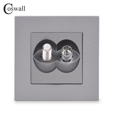 COSWALL Πρίζα τοίχου πάνελ υπολογιστή απλού στυλ Θηλυκή υποδοχή τηλεόρασης με δορυφορική έξοδο E20 Σειρά Λευκό Μαύρο Γκρι Χρυσό 4 Χρώματα