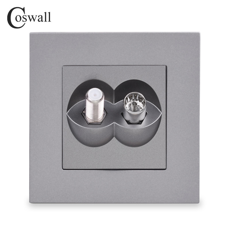 COSWALL Πρίζα τοίχου πάνελ υπολογιστή απλού στυλ Θηλυκή υποδοχή τηλεόρασης με δορυφορική έξοδο E20 Σειρά Λευκό Μαύρο Γκρι Χρυσό 4 Χρώματα