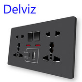 Delviz Wall ātrās uzlādes ligzda, 18 W tipa C porti, divu slēdžu vadība Universāla strāvas kontaktligzda, Lielbritānijas standarta USB interfeisa ligzda