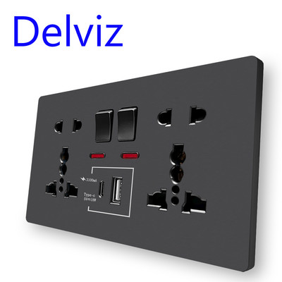 Priză de încărcare rapidă de perete Delviz, porturi de tip C de 18 W, priză de alimentare universală cu control dublu, priză de interfață USB standard din Marea Britanie