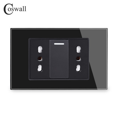 Coswall fekete edzett üveg panel fali konnektor univerzális EU / olasz / chilei konnektor gyerekeknek védő ajtóval