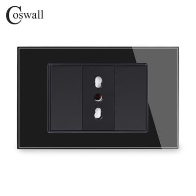 Coswall fekete edzett üveg panel fali konnektor univerzális EU / olasz / chilei konnektor gyerekeknek védő ajtóval