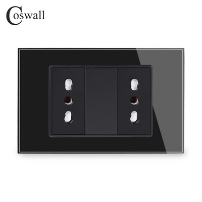 Coswall fekete edzett üveg panel fali konnektor univerzális EU / olasz / chilei konnektor gyerekeknek védő ajtóval