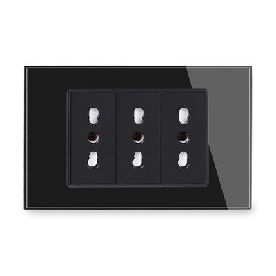 Coswall fekete edzett üveg panel fali konnektor univerzális EU / olasz / chilei konnektor gyerekeknek védő ajtóval