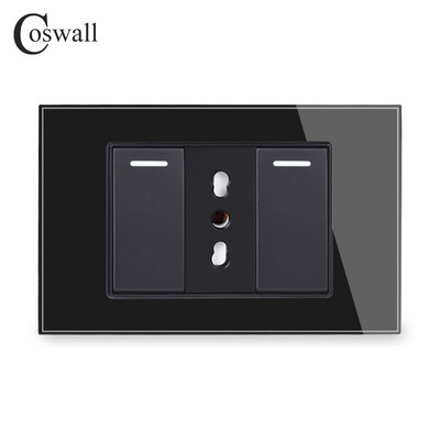 Coswall fekete edzett üveg panel fali konnektor univerzális EU / olasz / chilei konnektor gyerekeknek védő ajtóval