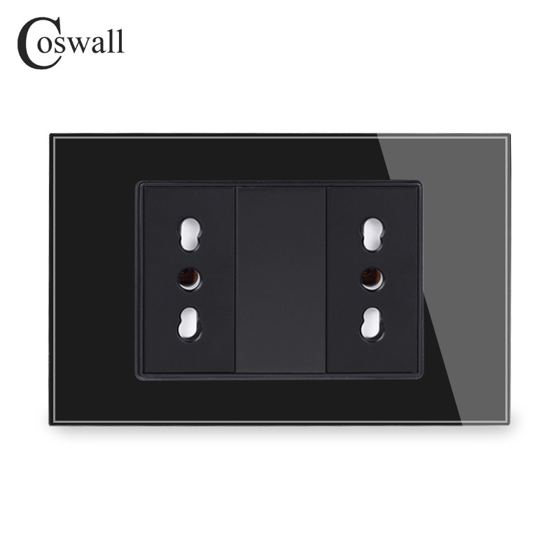 Coswall fekete edzett üveg panel fali konnektor univerzális EU / olasz / chilei konnektor gyerekeknek védő ajtóval