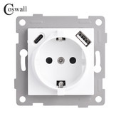 Σειρά COSWALL H Λευκός / Μαύρος τοίχος ΕΕ Standard Schuko Socket Διπλή μονάδα φόρτισης USB Type-C DIY