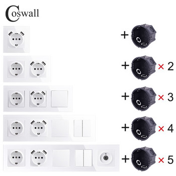 Σειρά COSWALL H Λευκός / Μαύρος τοίχος ΕΕ Standard Schuko Socket Διπλή μονάδα φόρτισης USB Type-C DIY