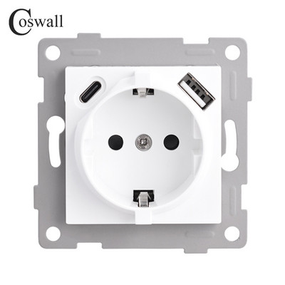 COSWALL H Series White / Black Wall EU Standard Schuko Socket Dual USB Type-C Charging Module Направи си сам