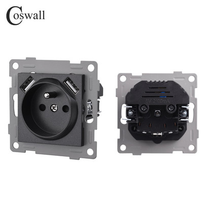 Σειρά COSWALL H Λευκός / Μαύρος τοίχος ΕΕ Standard Schuko Socket Διπλή μονάδα φόρτισης USB Type-C DIY