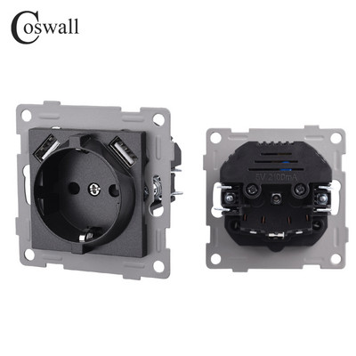Σειρά COSWALL H Λευκός / Μαύρος τοίχος ΕΕ Standard Schuko Socket Διπλή μονάδα φόρτισης USB Type-C DIY