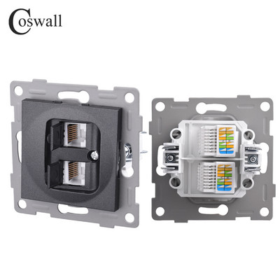 Σειρά COSWALL H Λευκός / Μαύρος τοίχος ΕΕ Standard Schuko Socket Διπλή μονάδα φόρτισης USB Type-C DIY