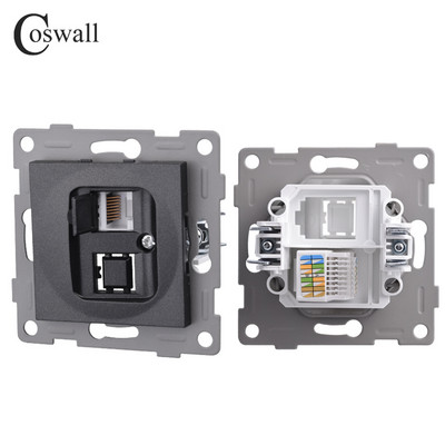 Σειρά COSWALL H Λευκός / Μαύρος τοίχος ΕΕ Standard Schuko Socket Διπλή μονάδα φόρτισης USB Type-C DIY