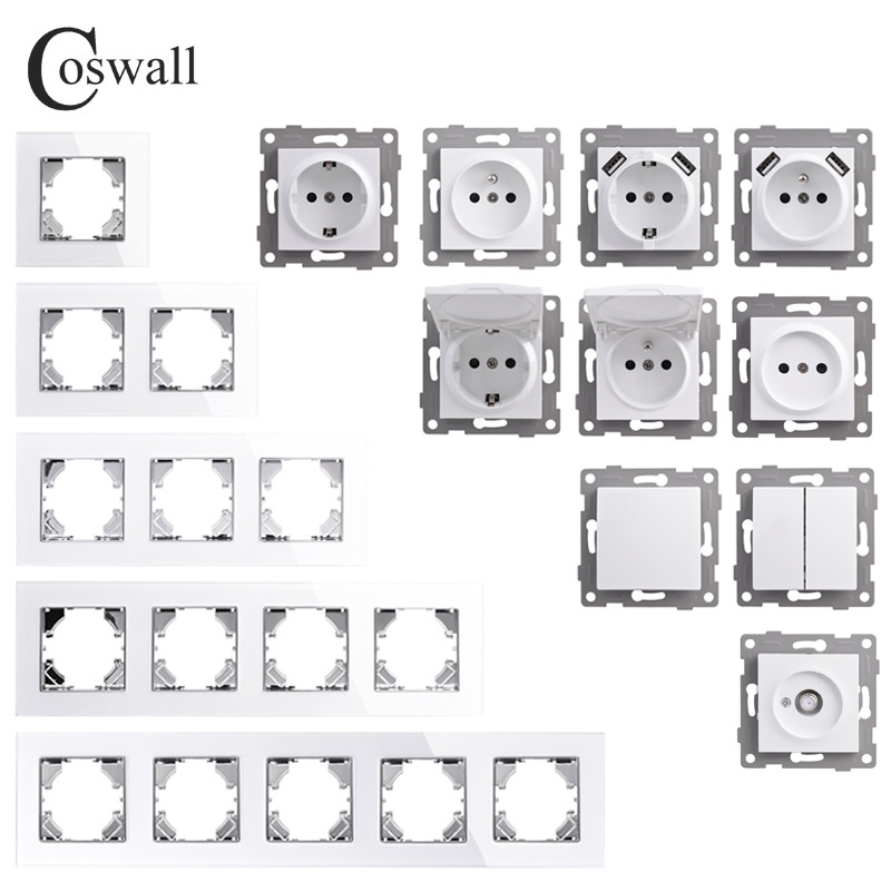 Σειρά COSWALL H Λευκός / Μαύρος τοίχος ΕΕ Standard Schuko Socket Διπλή μονάδα φόρτισης USB Type-C DIY