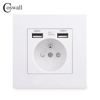 COSWALL francia lengyel szabványos fali tápcsatlakozó, földelt USB A és C típusú töltőport PC panel fehér E20 sorozat