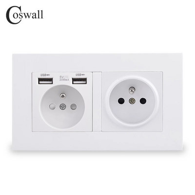 COSWALL francia lengyel szabványos fali tápcsatlakozó, földelt USB A és C típusú töltőport PC panel fehér E20 sorozat