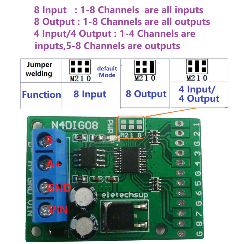 Comutator digital de intrare/ieșire 3 în 1 8 canale TTL LvTTL CMOS RS485 IO Modul de control Modbus Rtu Placă pentru releu PLC