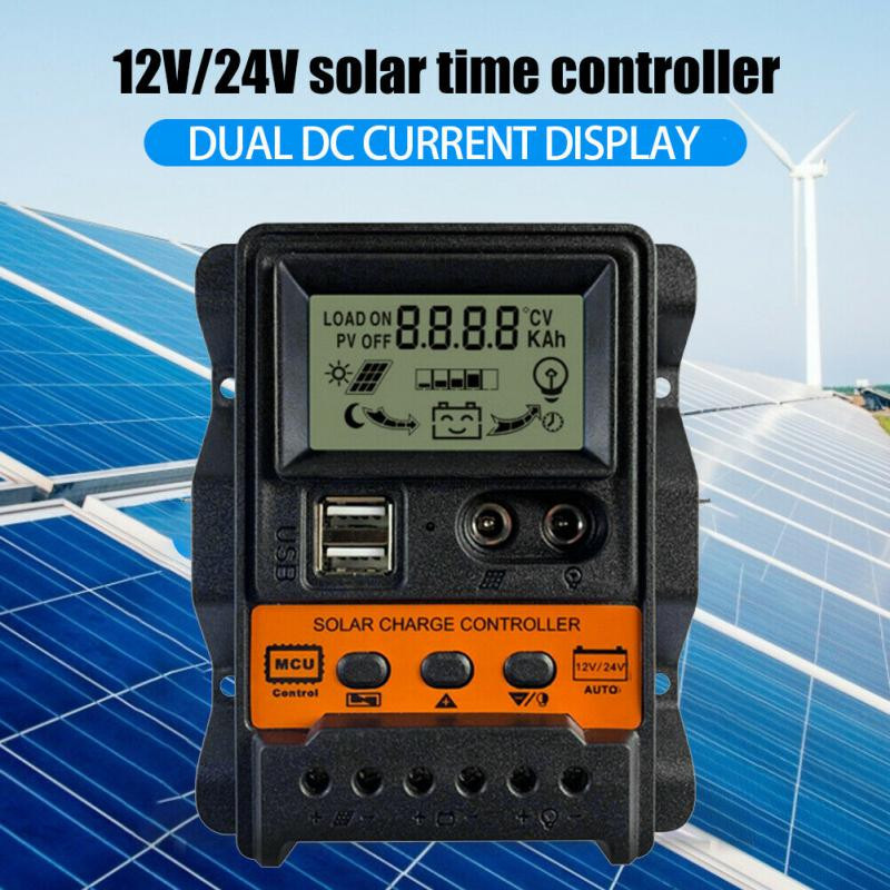 CORUI Auto Solar Charge Charge Controller 10A 20A 30A 12V 24V PWM Controller LCD kijelző Dual USB 5V Output Solar Panel Charge Regulat