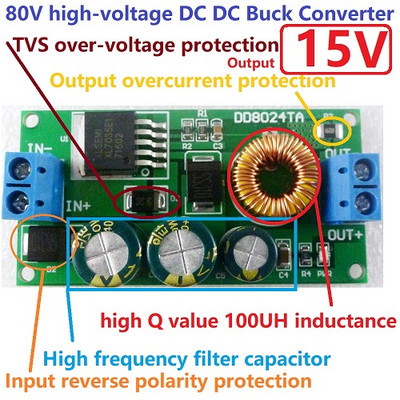 Nagyfeszültségű EBike DC-DC átalakító, lefelé mutató szabályozó modul 80 V 72 V 64 V 60 V 48 V 36 V 24 V - 15 V 12 V 9 V 6 V 5 V 3,3 V