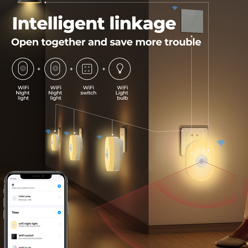 Inteligentná WiFi indukčná malá nočná lampa s viacerými prevodmi, stmievanie, domáca nočná lampa, farebná spálňová lampa