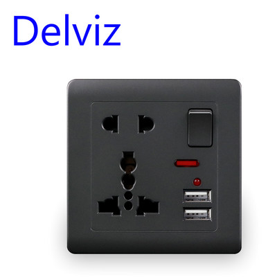 Delviz EU standardne USB-seinapistikupesa, hall lüliti juhtpistikupesa, 2A topelt-USB laadimine, AC 110-250V 13A universaalne pistikupesa Toitepesa