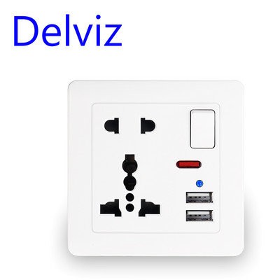 Delviz EU standardne USB-seinapistikupesa, hall lüliti juhtpistikupesa, 2A topelt-USB laadimine, AC 110-250V 13A universaalne pistikupesa Toitepesa