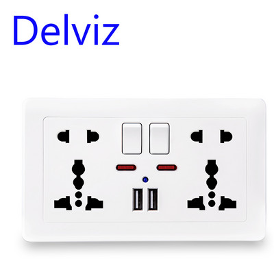 Delviz EU standardne USB-seinapistikupesa, hall lüliti juhtpistikupesa, 2A topelt-USB laadimine, AC 110-250V 13A universaalne pistikupesa Toitepesa